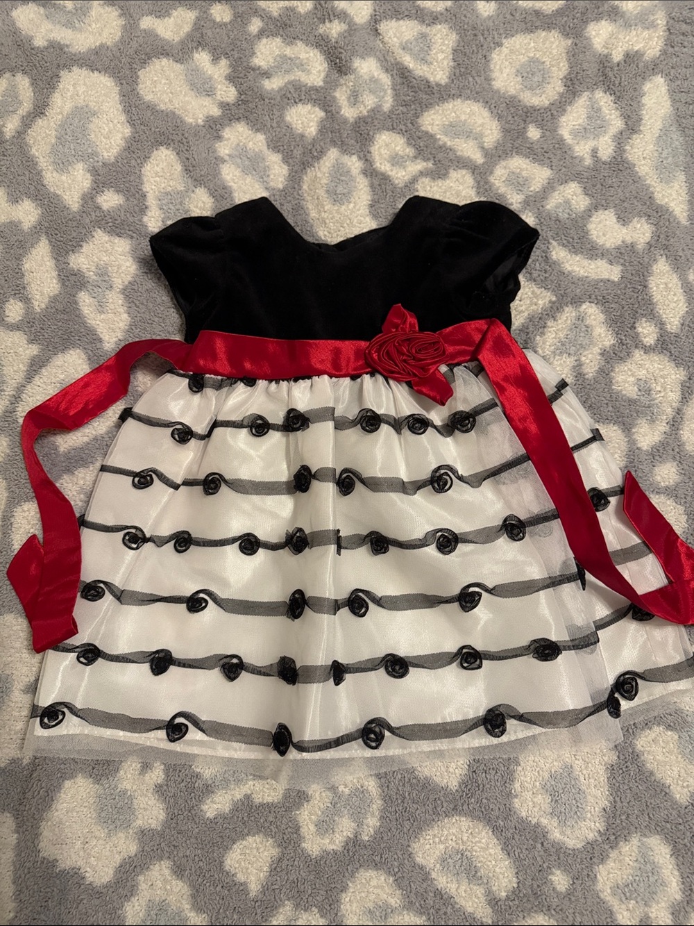 Girls Black & White Formal Dress with Red Sash